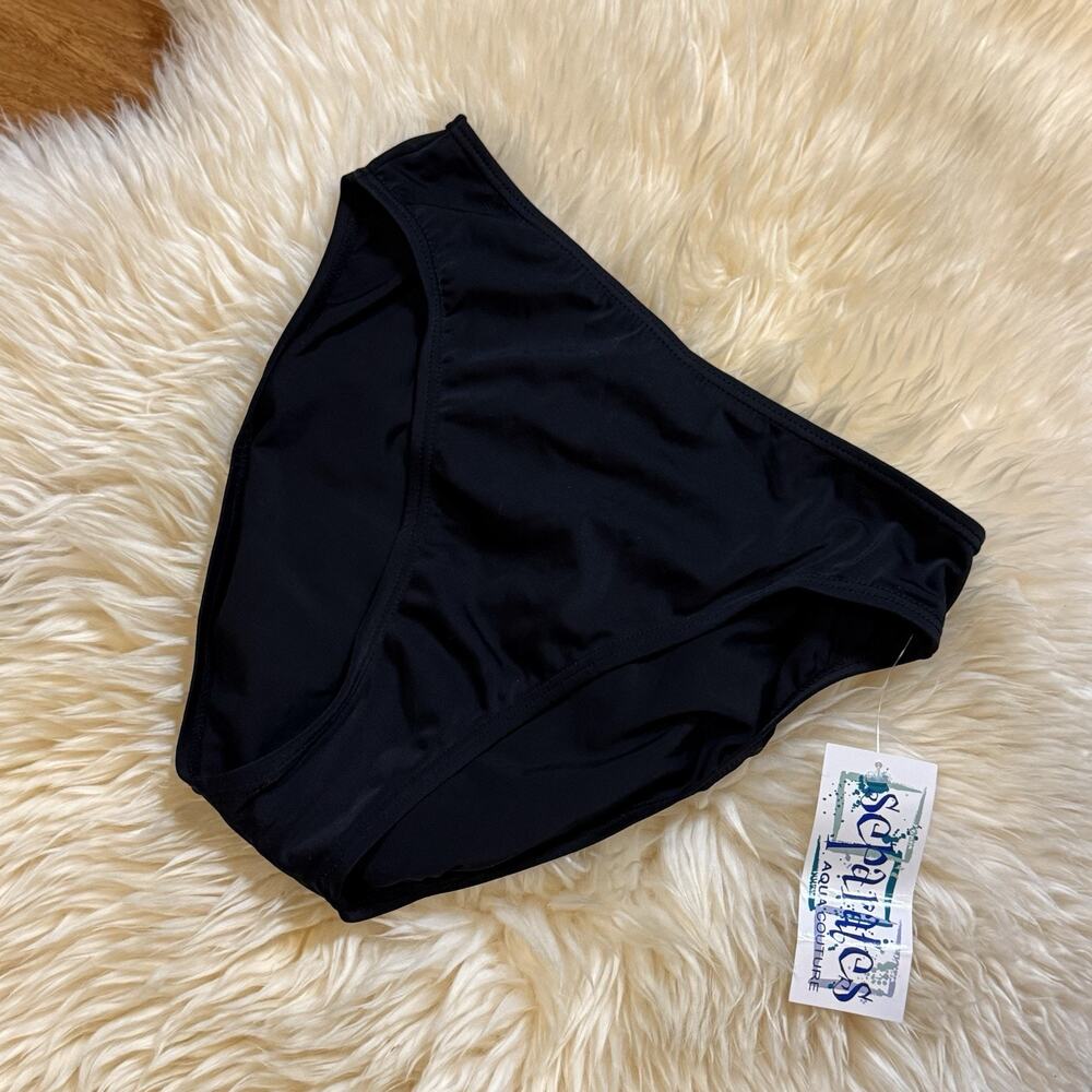 Aqua Couture Separates Womens Hi Cut High Waist Bikini Bottom Black Size 14
